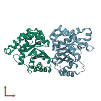 PDB entry 2x16 coloured by chain, front view.