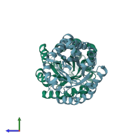 PDB entry 2x16 coloured by chain, side view.