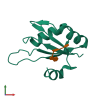 PDB entry 2x1f coloured by chain, front view.