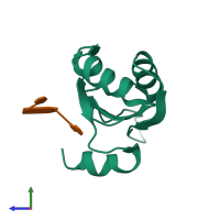 PDB entry 2x1f coloured by chain, side view.