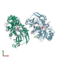 PDB entry 2x1h coloured by chain, front view.