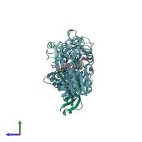 PDB entry 2x1h coloured by chain, side view.