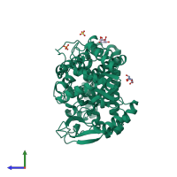 PDB entry 2x1i coloured by chain, side view.