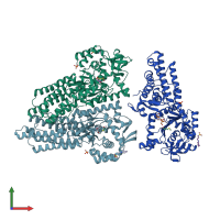 PDB entry 2x1l coloured by chain, front view.