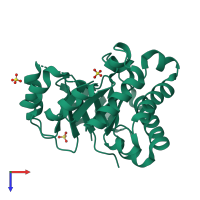 Monomeric assembly 1 of PDB entry 2x1u coloured by chemically distinct molecules, top view.