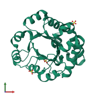 Monomeric assembly 2 of PDB entry 2x1u coloured by chemically distinct molecules, front view.