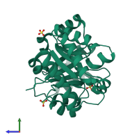 Monomeric assembly 2 of PDB entry 2x1u coloured by chemically distinct molecules, side view.