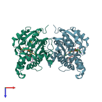 PDB entry 2x22 coloured by chain, top view.