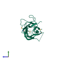 PDB entry 2x29 coloured by chain, side view.