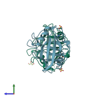 PDB entry 2x2a coloured by chain, side view.