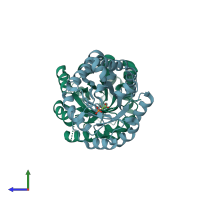 PDB entry 2x2g coloured by chain, side view.