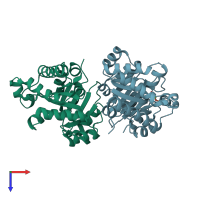 PDB entry 2x2g coloured by chain, top view.