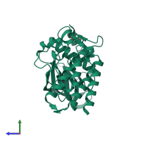 PDB entry 2x2k coloured by chain, side view.