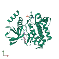 PDB entry 2x2l coloured by chain, front view.