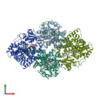 PDB entry 2x2n coloured by chain, front view.