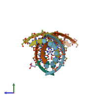 PDB entry 2x2q coloured by chain, side view.