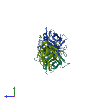 PDB entry 2x2s coloured by chain, side view.