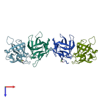 PDB entry 2x2s coloured by chain, top view.