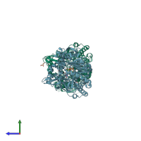 PDB entry 2x3j coloured by chain, side view.