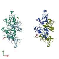 PDB entry 2x3t coloured by chain, front view.