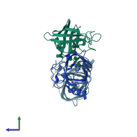 PDB entry 2x45 coloured by chain, side view.