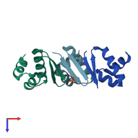 PDB entry 2x48 coloured by chain, top view.