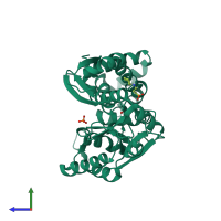 PDB entry 2x4a coloured by chain, side view.