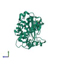 Monomeric assembly 2 of PDB entry 2x4f coloured by chemically distinct molecules, side view.