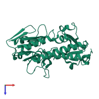 PDB entry 2x4l coloured by chain, top view.
