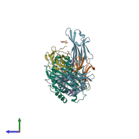 PDB entry 2x4p coloured by chain, side view.