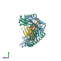 PDB entry 2x4r coloured by chain, side view.