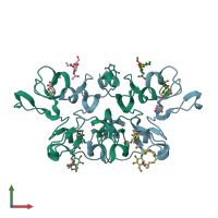 PDB entry 2x52 coloured by chain, front view.