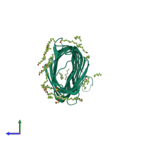 Monomeric assembly 1 of PDB entry 2x55 coloured by chemically distinct molecules, side view.