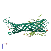 Monomeric assembly 1 of PDB entry 2x55 coloured by chemically distinct molecules, top view.