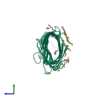 PDB entry 2x56 coloured by chain, side view.