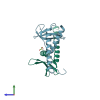 PDB entry 2x5c coloured by chain, side view.