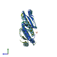 PDB entry 2x5h coloured by chain, side view.