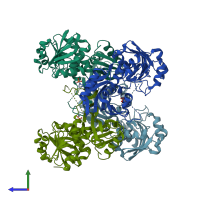 PDB entry 2x5j coloured by chain, side view.