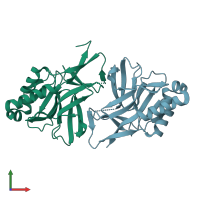 PDB entry 2x5q coloured by chain, front view.