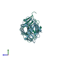 PDB entry 2x5q coloured by chain, side view.