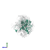 Photosynthetic reaction center cytochrome c subunit in PDB entry 2x5u, assembly 1, side view.