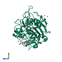 PDB entry 2x5x coloured by chain, side view.