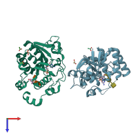 PDB entry 2x61 coloured by chain, top view.