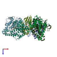 PDB entry 2x64 coloured by chain, top view.