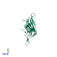 PDB entry 2x6b coloured by chain, side view.