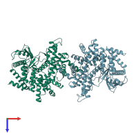 PDB entry 2x6f coloured by chain, top view.