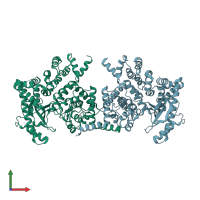 PDB entry 2x6h coloured by chain, front view.