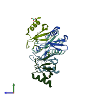 PDB entry 2x6l coloured by chain, side view.