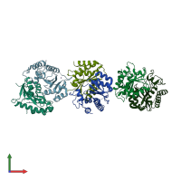 PDB entry 2x6n coloured by chain, front view.