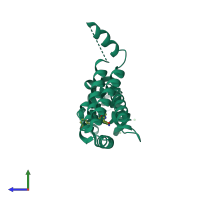 PDB entry 2x6o coloured by chain, side view.